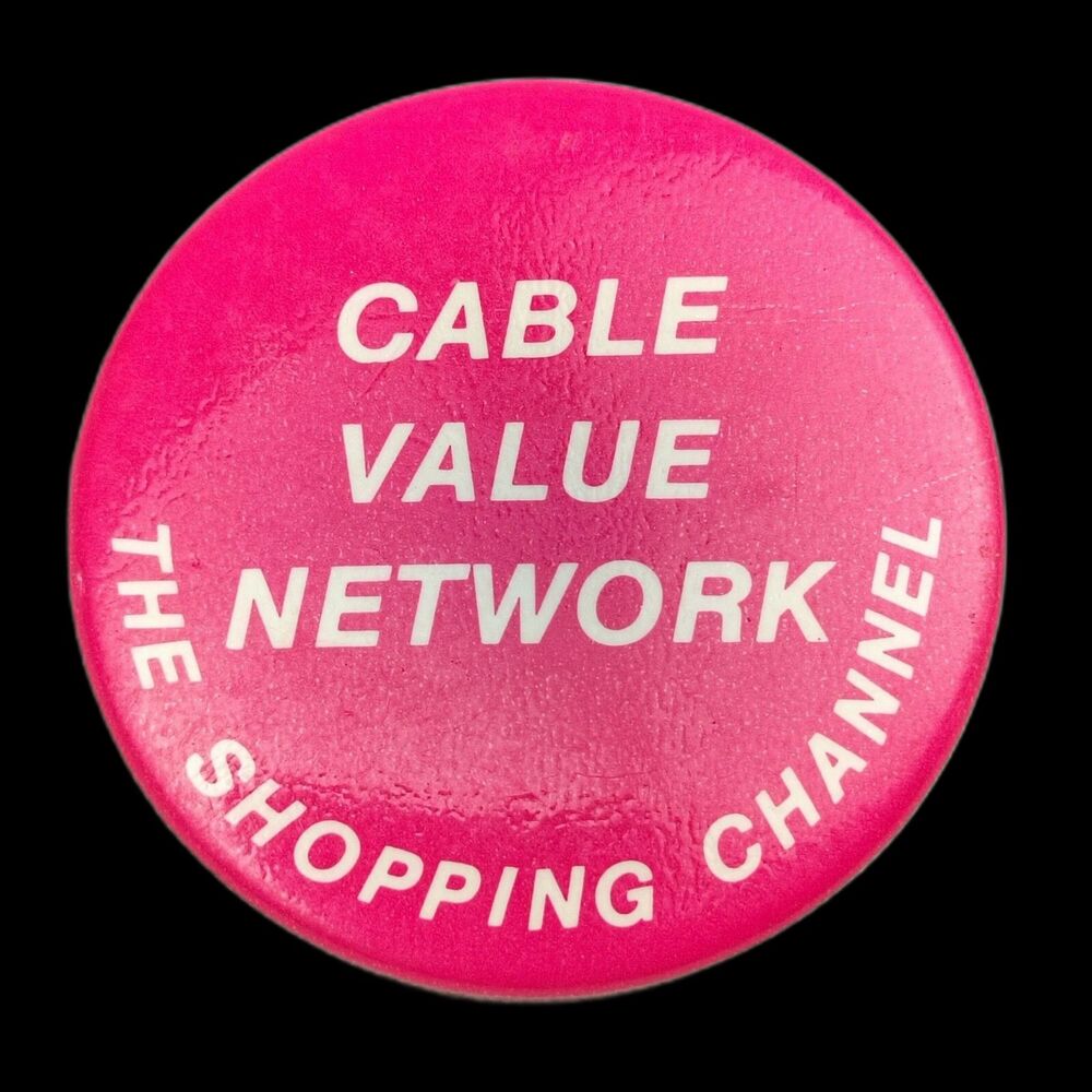 Vintage Cable Value Network Pinback Button The Shopping Channel Pink Retro TV